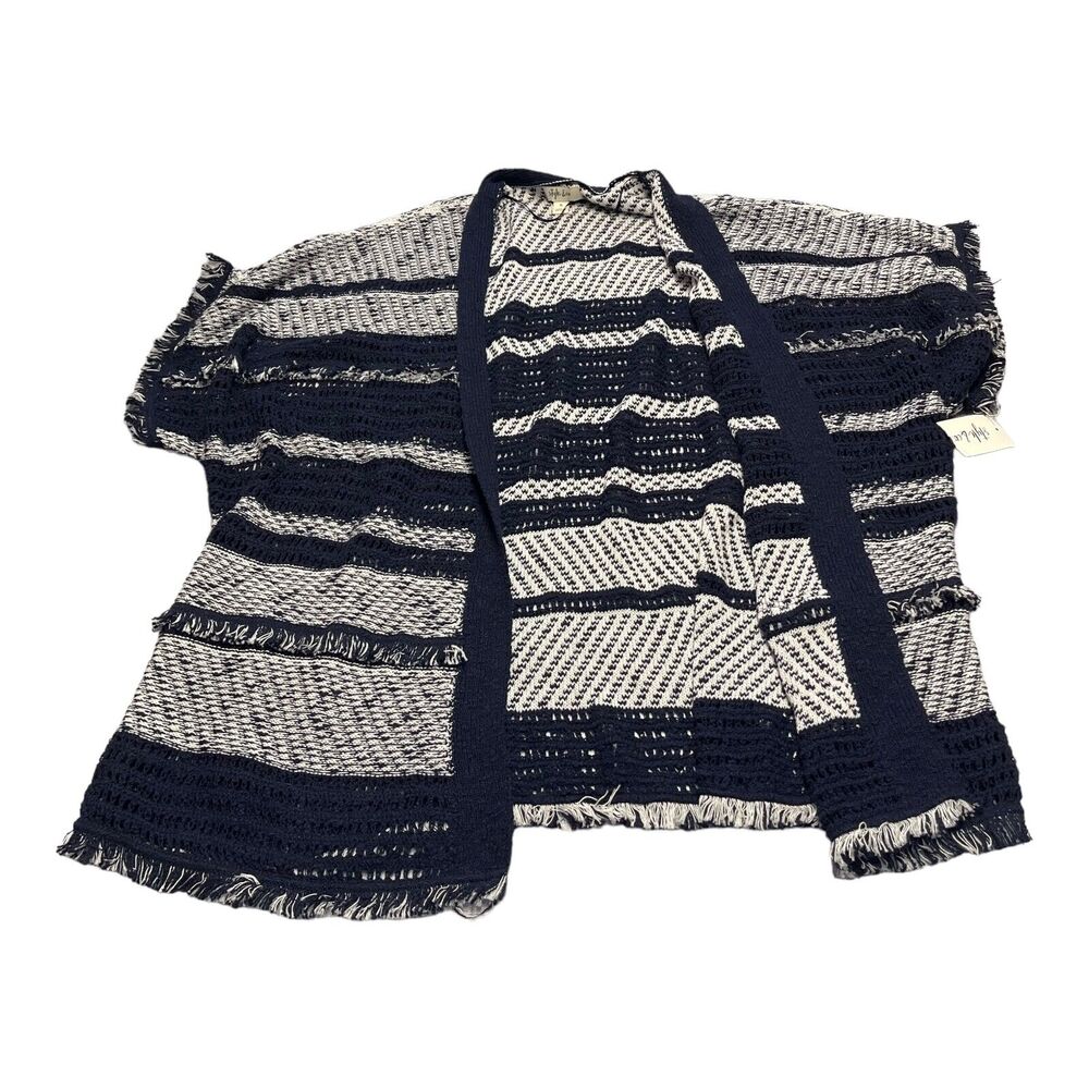 Style&co. Cardigan Sweater Womens XL White Navy Striped Cotton Knit Short Sleeve